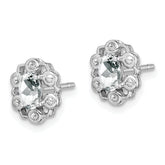 Sterling Silver 925 Rhodium-Plated White Topaz & Diamond Button Earrings
